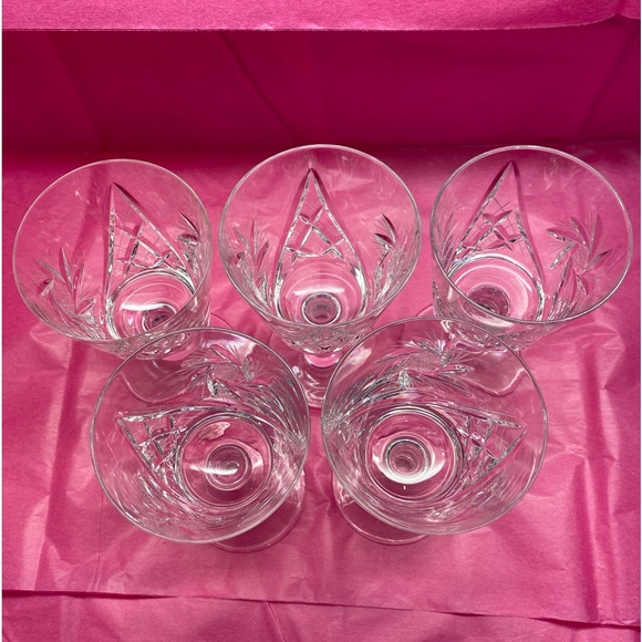 SET OF 5 EUC VTG CSOPAK BY AJKA PINWHEEL & FAN DESIGN CRYSTAL CLARET WINE GLASS - Picture 4 of 11